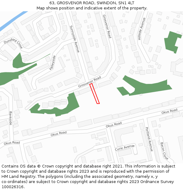 63, GROSVENOR ROAD, SWINDON, SN1 4LT: Location map and indicative extent of plot