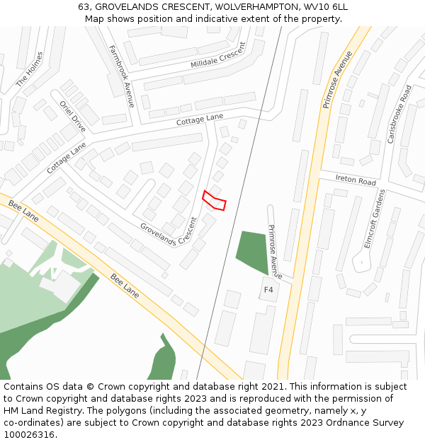 63, GROVELANDS CRESCENT, WOLVERHAMPTON, WV10 6LL: Location map and indicative extent of plot