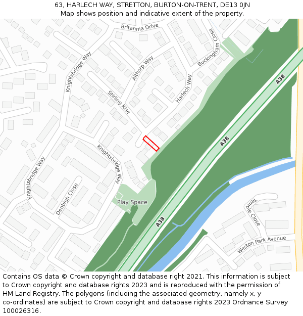 63, HARLECH WAY, STRETTON, BURTON-ON-TRENT, DE13 0JN: Location map and indicative extent of plot