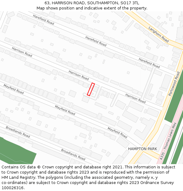 63, HARRISON ROAD, SOUTHAMPTON, SO17 3TL: Location map and indicative extent of plot