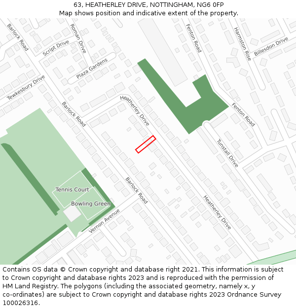 63, HEATHERLEY DRIVE, NOTTINGHAM, NG6 0FP: Location map and indicative extent of plot