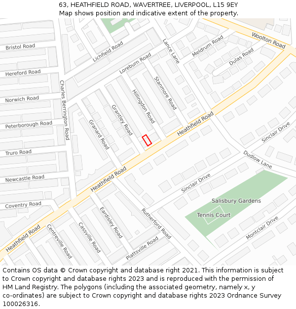 63, HEATHFIELD ROAD, WAVERTREE, LIVERPOOL, L15 9EY: Location map and indicative extent of plot