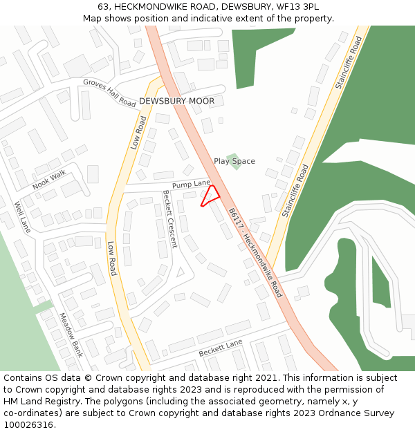 63, HECKMONDWIKE ROAD, DEWSBURY, WF13 3PL: Location map and indicative extent of plot