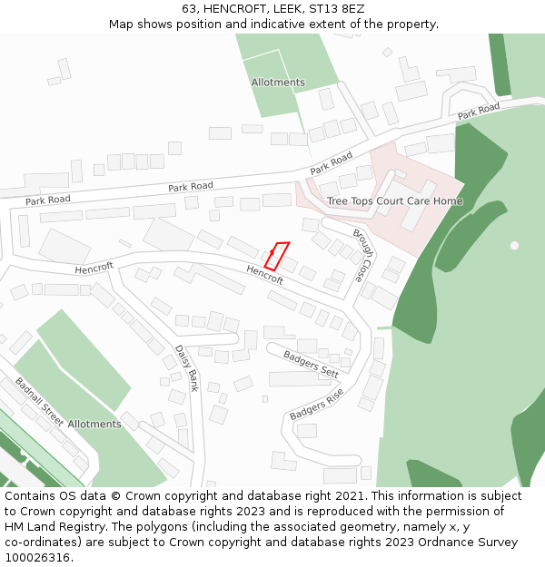 63, HENCROFT, LEEK, ST13 8EZ: Location map and indicative extent of plot