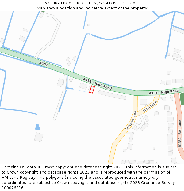 63, HIGH ROAD, MOULTON, SPALDING, PE12 6PE: Location map and indicative extent of plot