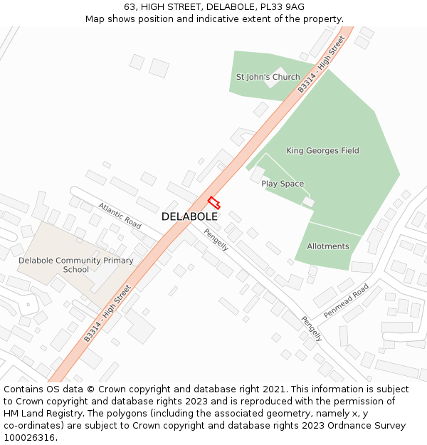 63, HIGH STREET, DELABOLE, PL33 9AG: Location map and indicative extent of plot