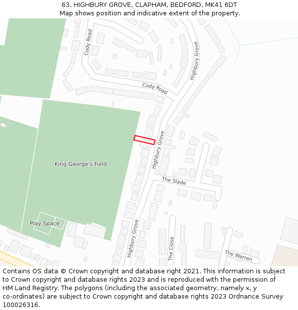 63, HIGHBURY GROVE, CLAPHAM, BEDFORD, MK41 6DT: Location map and indicative extent of plot
