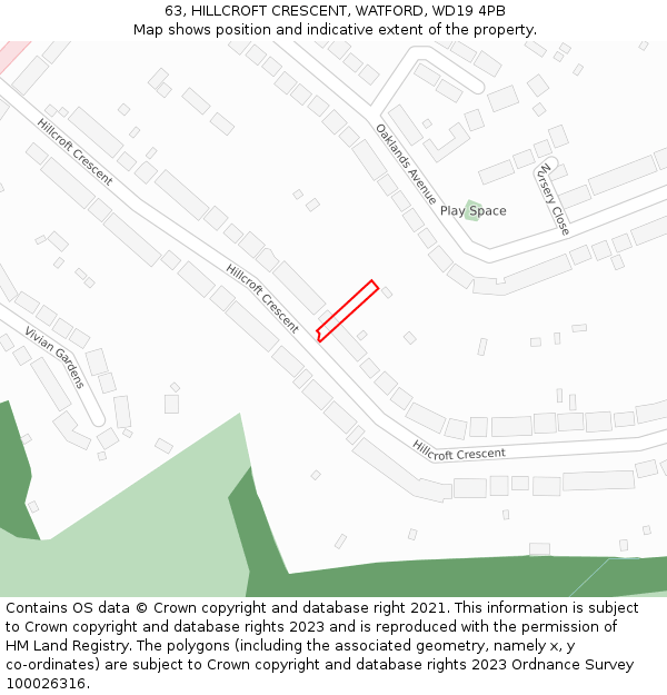 63, HILLCROFT CRESCENT, WATFORD, WD19 4PB: Location map and indicative extent of plot