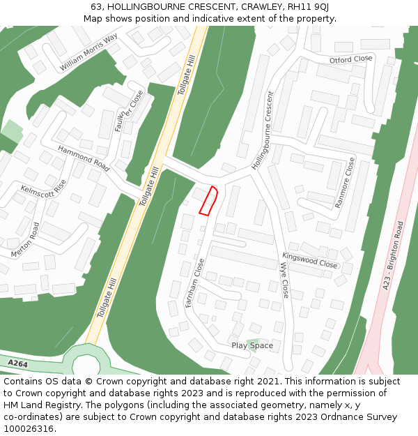 63, HOLLINGBOURNE CRESCENT, CRAWLEY, RH11 9QJ: Location map and indicative extent of plot
