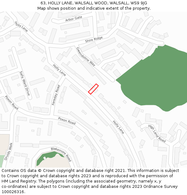 63, HOLLY LANE, WALSALL WOOD, WALSALL, WS9 9JG: Location map and indicative extent of plot