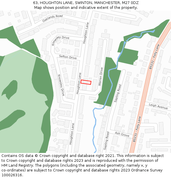 63, HOUGHTON LANE, SWINTON, MANCHESTER, M27 0DZ: Location map and indicative extent of plot