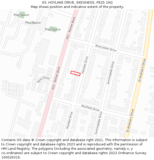 63, HOYLAKE DRIVE, SKEGNESS, PE25 1AQ: Location map and indicative extent of plot