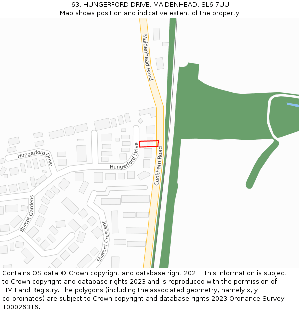 63, HUNGERFORD DRIVE, MAIDENHEAD, SL6 7UU: Location map and indicative extent of plot