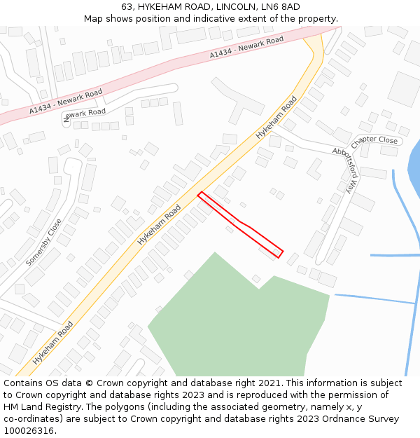 63, HYKEHAM ROAD, LINCOLN, LN6 8AD: Location map and indicative extent of plot