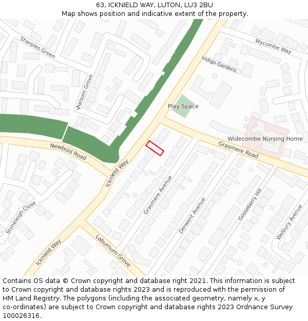 63, ICKNIELD WAY, LUTON, LU3 2BU: Location map and indicative extent of plot