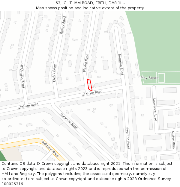 63, IGHTHAM ROAD, ERITH, DA8 1LU: Location map and indicative extent of plot
