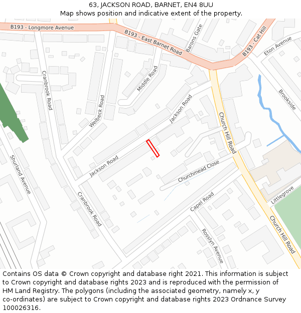63, JACKSON ROAD, BARNET, EN4 8UU: Location map and indicative extent of plot