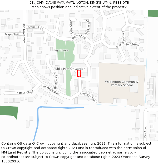 63, JOHN DAVIS WAY, WATLINGTON, KING'S LYNN, PE33 0TB: Location map and indicative extent of plot