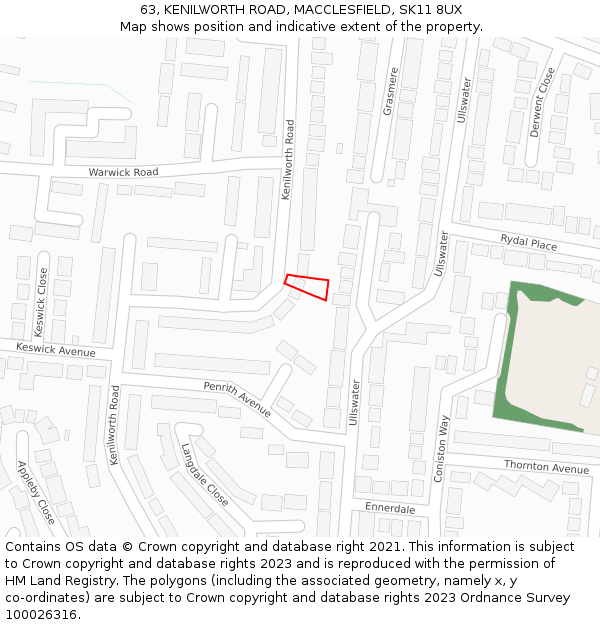 63, KENILWORTH ROAD, MACCLESFIELD, SK11 8UX: Location map and indicative extent of plot