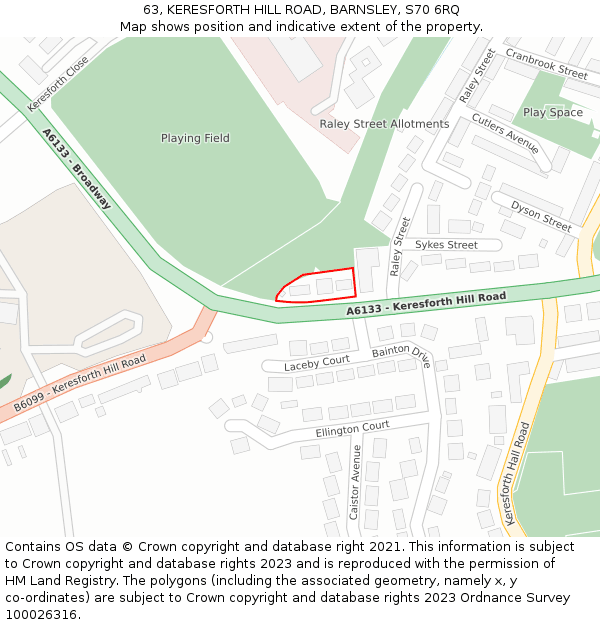 63, KERESFORTH HILL ROAD, BARNSLEY, S70 6RQ: Location map and indicative extent of plot
