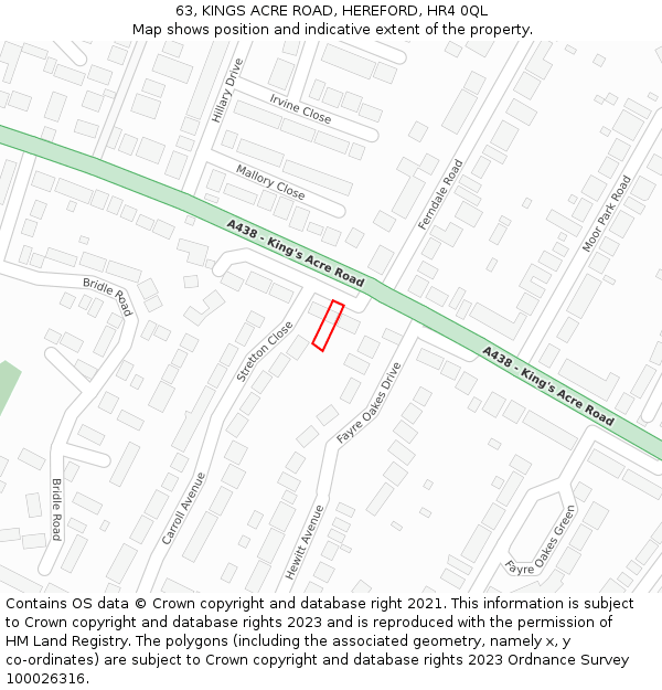 63, KINGS ACRE ROAD, HEREFORD, HR4 0QL: Location map and indicative extent of plot
