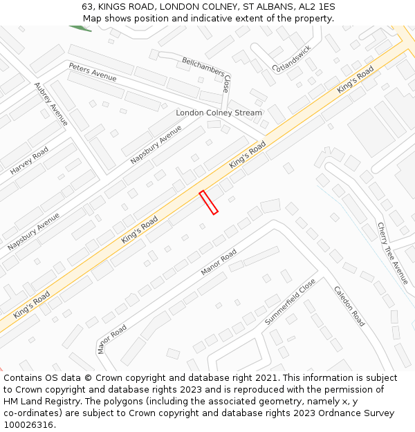 63, KINGS ROAD, LONDON COLNEY, ST ALBANS, AL2 1ES: Location map and indicative extent of plot