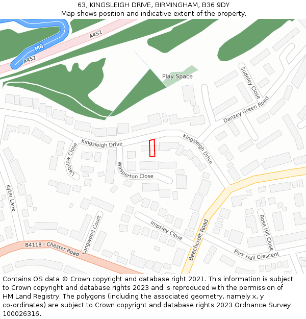 63, KINGSLEIGH DRIVE, BIRMINGHAM, B36 9DY: Location map and indicative extent of plot