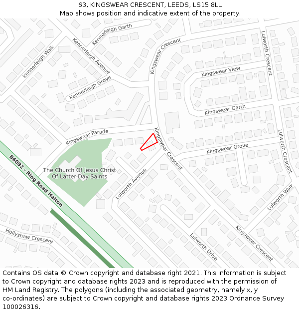 63, KINGSWEAR CRESCENT, LEEDS, LS15 8LL: Location map and indicative extent of plot