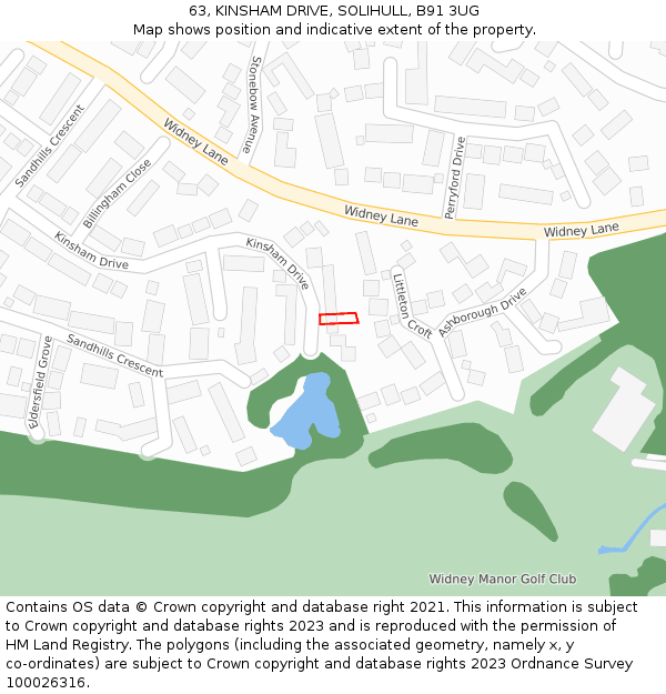 63, KINSHAM DRIVE, SOLIHULL, B91 3UG: Location map and indicative extent of plot