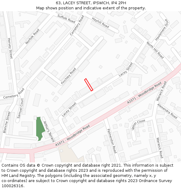 63, LACEY STREET, IPSWICH, IP4 2PH: Location map and indicative extent of plot