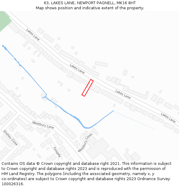 63, LAKES LANE, NEWPORT PAGNELL, MK16 8HT: Location map and indicative extent of plot