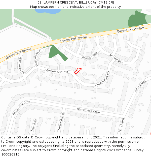 63, LAMPERN CRESCENT, BILLERICAY, CM12 0FE: Location map and indicative extent of plot