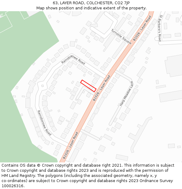 63, LAYER ROAD, COLCHESTER, CO2 7JP: Location map and indicative extent of plot