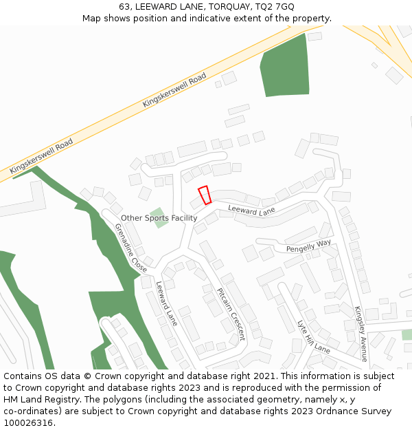 63, LEEWARD LANE, TORQUAY, TQ2 7GQ: Location map and indicative extent of plot