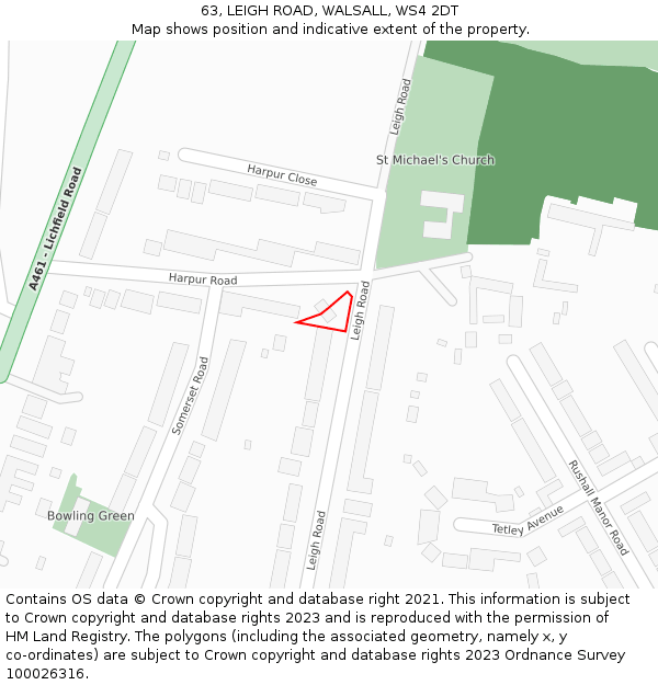 63, LEIGH ROAD, WALSALL, WS4 2DT: Location map and indicative extent of plot