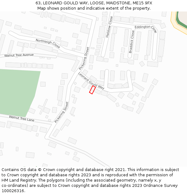 63, LEONARD GOULD WAY, LOOSE, MAIDSTONE, ME15 9FX: Location map and indicative extent of plot