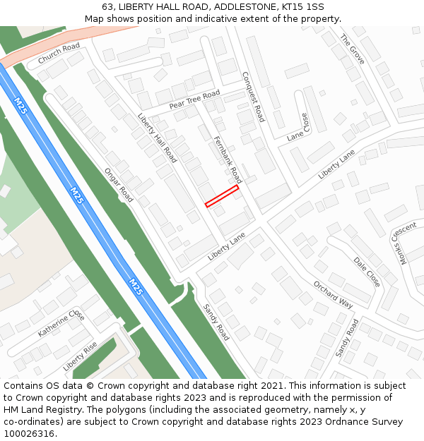 63, LIBERTY HALL ROAD, ADDLESTONE, KT15 1SS: Location map and indicative extent of plot