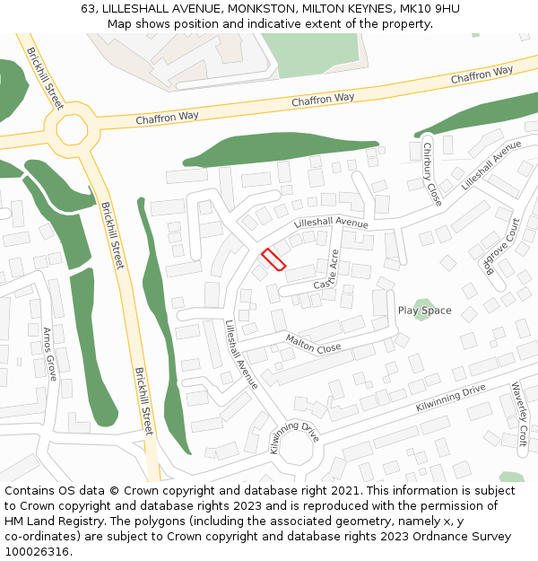 63, LILLESHALL AVENUE, MONKSTON, MILTON KEYNES, MK10 9HU: Location map and indicative extent of plot
