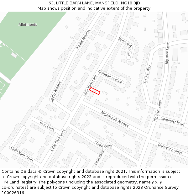 63, LITTLE BARN LANE, MANSFIELD, NG18 3JD: Location map and indicative extent of plot