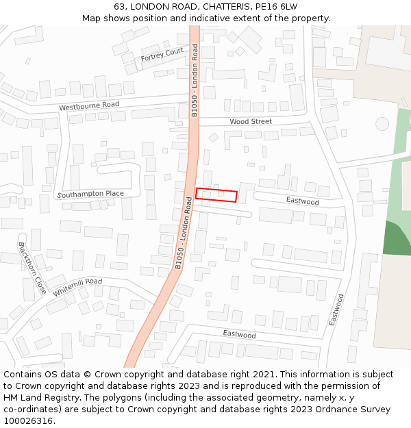 63, LONDON ROAD, CHATTERIS, PE16 6LW: Location map and indicative extent of plot