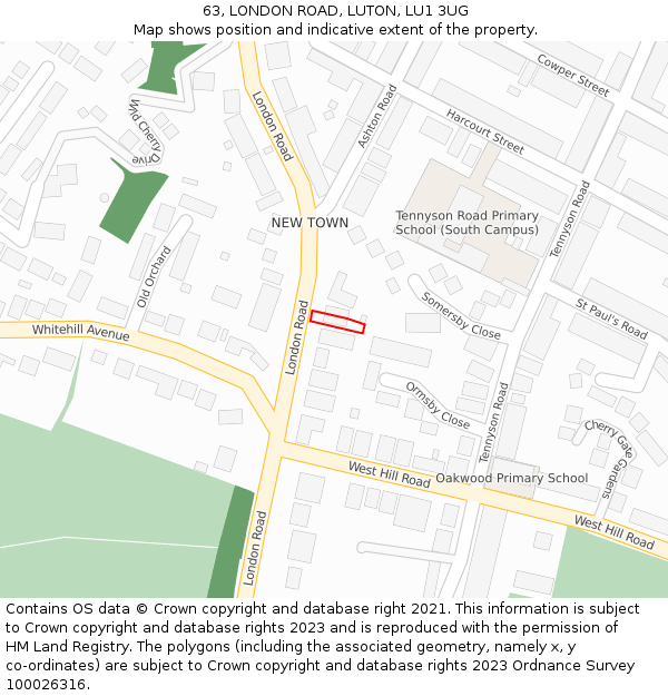 63, LONDON ROAD, LUTON, LU1 3UG: Location map and indicative extent of plot