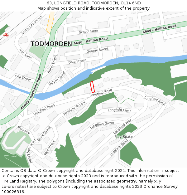 63, LONGFIELD ROAD, TODMORDEN, OL14 6ND: Location map and indicative extent of plot