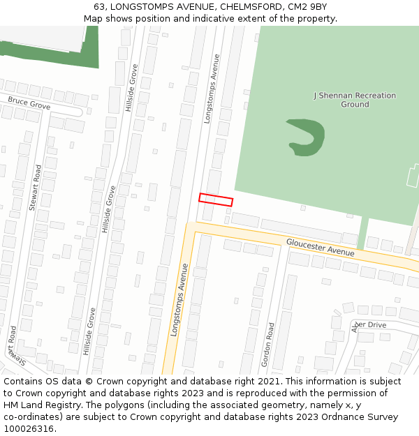 63, LONGSTOMPS AVENUE, CHELMSFORD, CM2 9BY: Location map and indicative extent of plot