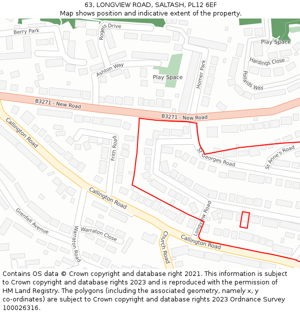 63, LONGVIEW ROAD, SALTASH, PL12 6EF: Location map and indicative extent of plot