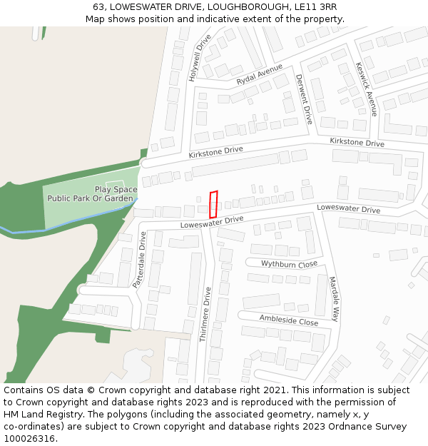 63, LOWESWATER DRIVE, LOUGHBOROUGH, LE11 3RR: Location map and indicative extent of plot