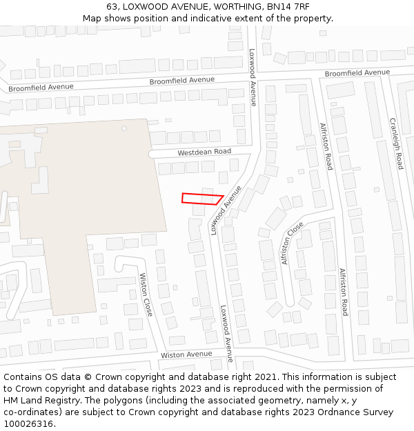 63, LOXWOOD AVENUE, WORTHING, BN14 7RF: Location map and indicative extent of plot