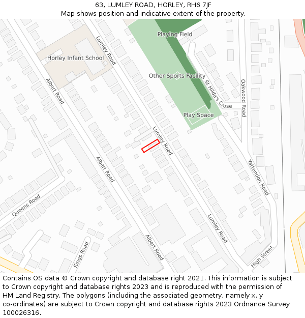 63, LUMLEY ROAD, HORLEY, RH6 7JF: Location map and indicative extent of plot