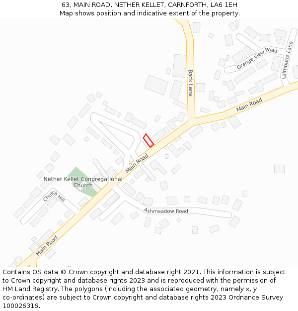 63, MAIN ROAD, NETHER KELLET, CARNFORTH, LA6 1EH: Location map and indicative extent of plot