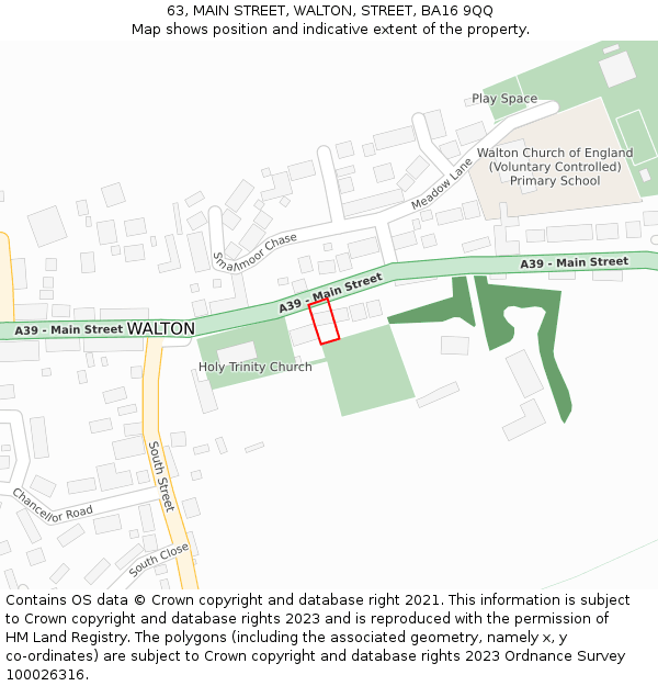 63, MAIN STREET, WALTON, STREET, BA16 9QQ: Location map and indicative extent of plot