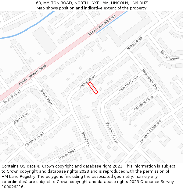 63, MALTON ROAD, NORTH HYKEHAM, LINCOLN, LN6 8HZ: Location map and indicative extent of plot
